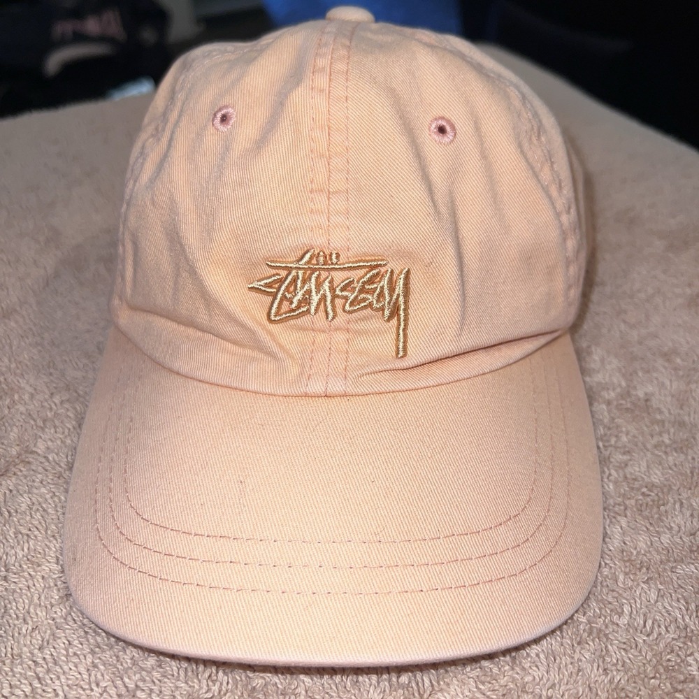 Stussy Tonal Cap Peach Pink Embroidered Logo Adjustable Hat Streetwear Y2K